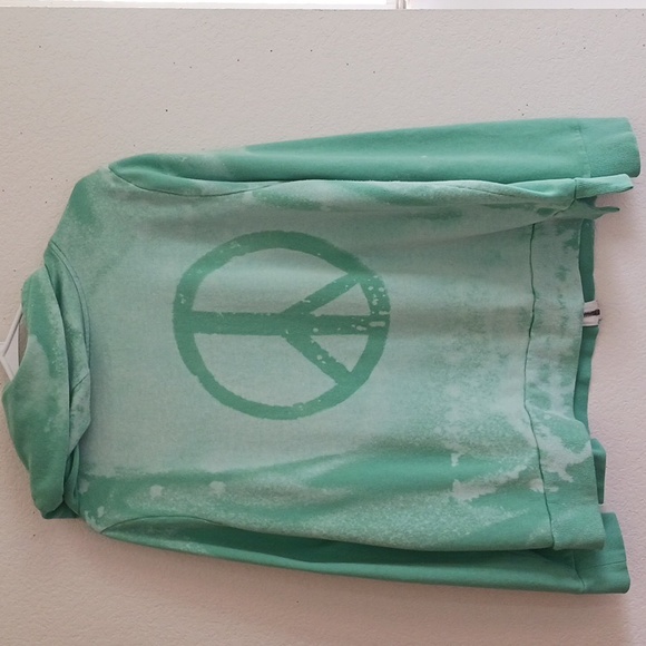 FINAL PRICE DROP Green CUSTOMIZED bleached-out effect hoodie with peace sign - Picture 9 of 12